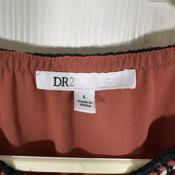 DR2 Blouse Large L Women's Rust With Navy Trim - Picture 3 of 12